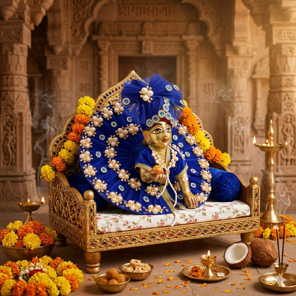 Makdi Moti Hand Work Dress With Matching Mukut For Laddu Gopal ( Size - 4 )