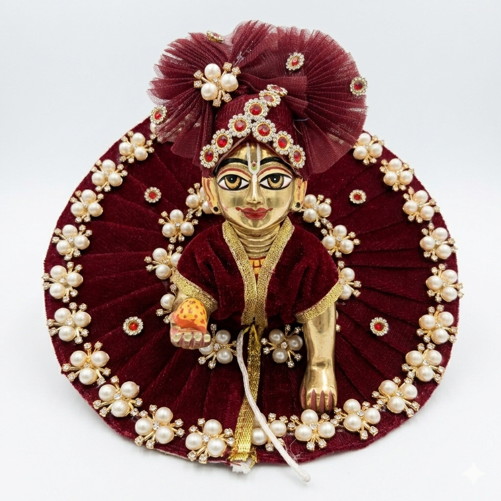 Makdi Moti Hand Work Dress With Matching Mukut For Laddu Gopal ( Size - 4 )