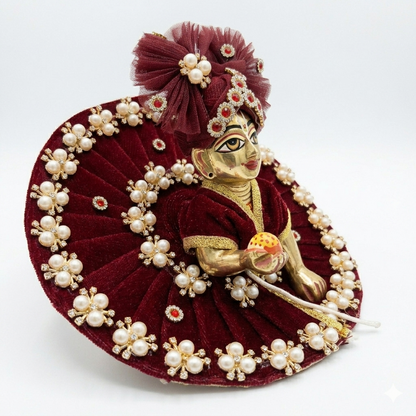Makdi Moti Hand Work Dress With Matching Mukut For Laddu Gopal ( Size - 4 )