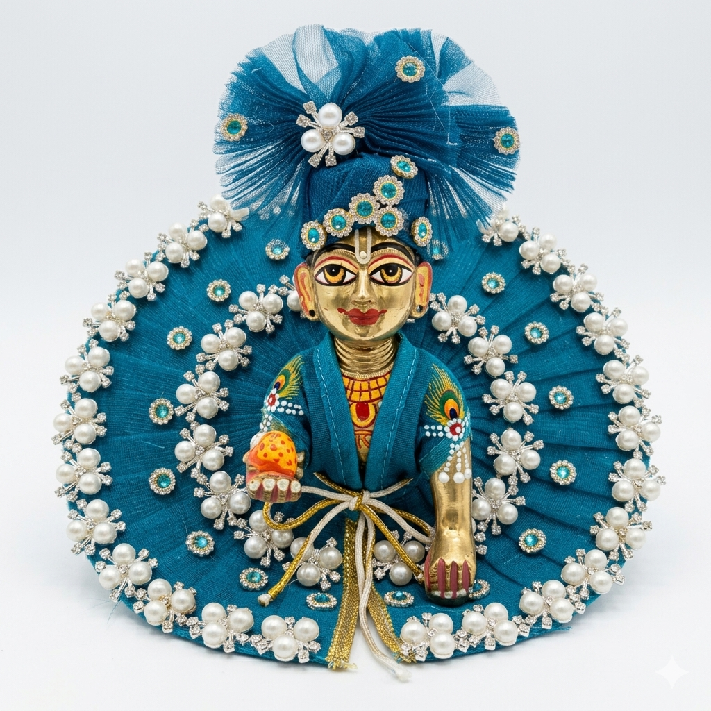 Makdi Moti Hand Work Dress With Matching Mukut For Laddu Gopal ( Size - 4 )