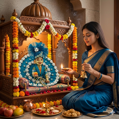 Makdi Moti Hand Work Dress With Matching Mukut For Laddu Gopal ( Size - 4 )
