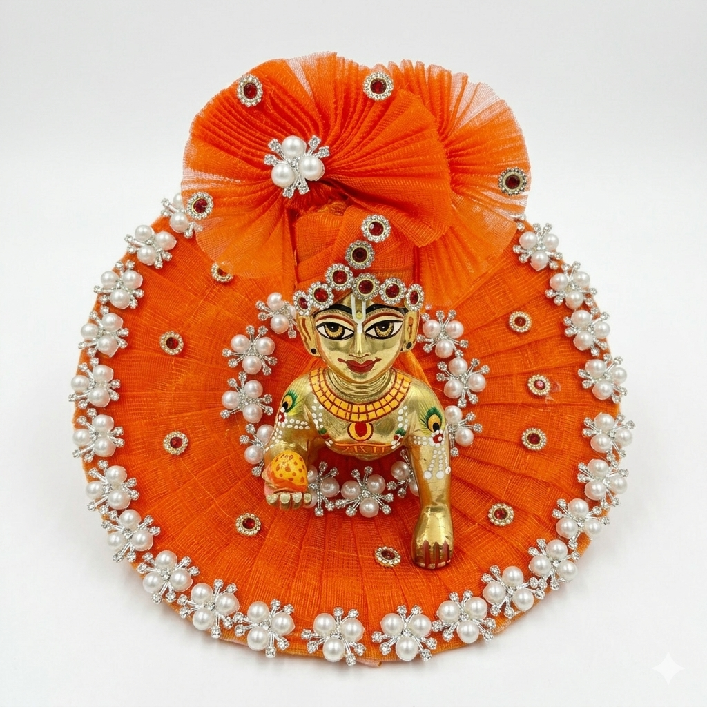 Makdi Moti Hand Work Dress With Matching Mukut For Laddu Gopal ( Size - 4 )