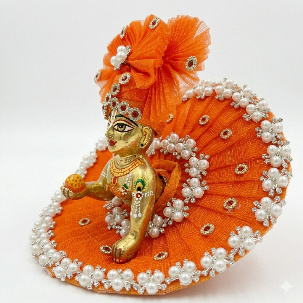 Makdi Moti Hand Work Dress With Matching Mukut For Laddu Gopal ( Size - 4 )