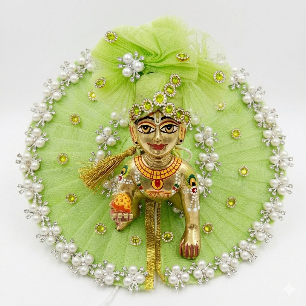 Makdi Moti Hand Work Dress With Matching Mukut For Laddu Gopal ( Size - 4 )