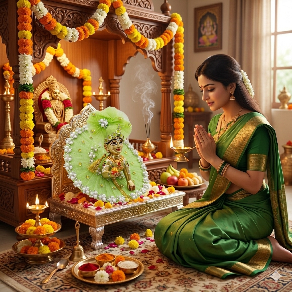 Makdi Moti Hand Work Dress With Matching Mukut For Laddu Gopal ( Size - 4 )