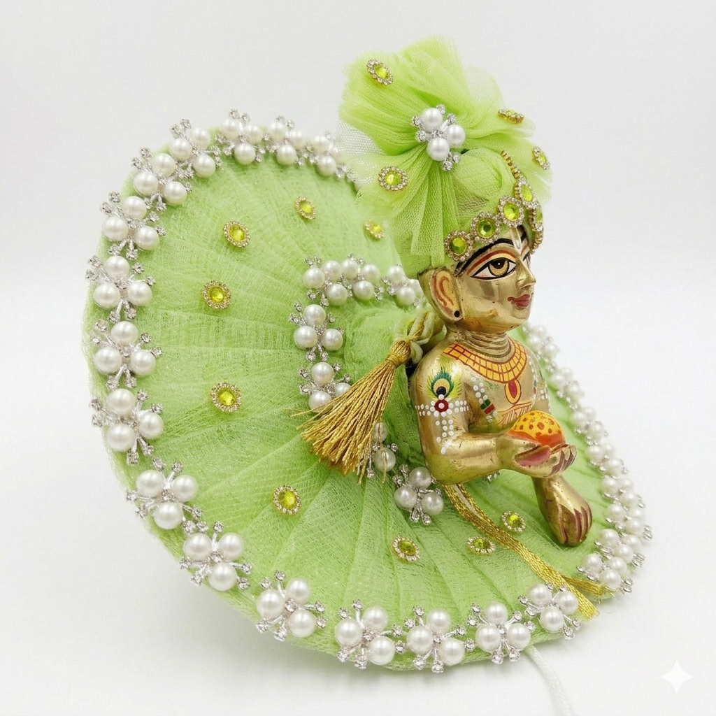 Makdi Moti Hand Work Dress With Matching Mukut For Laddu Gopal ( Size - 4 )