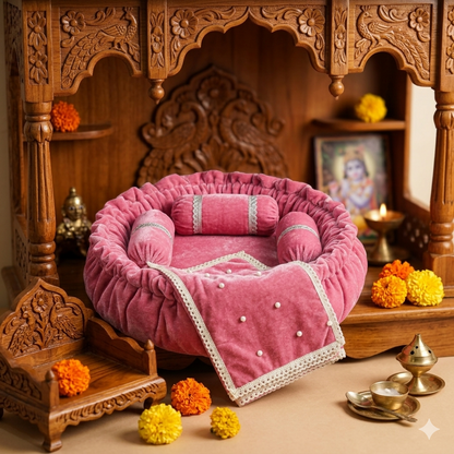 Round Velvet Bedding Set for Laddu Gopal ( Size - 0 to 5 )