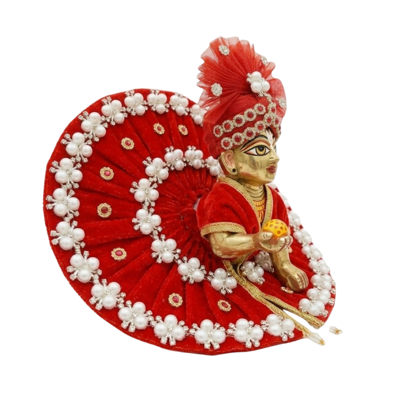 Makdi Moti Hand Work Dress With Matching Mukut For Laddu Gopal ( Size - 4 )