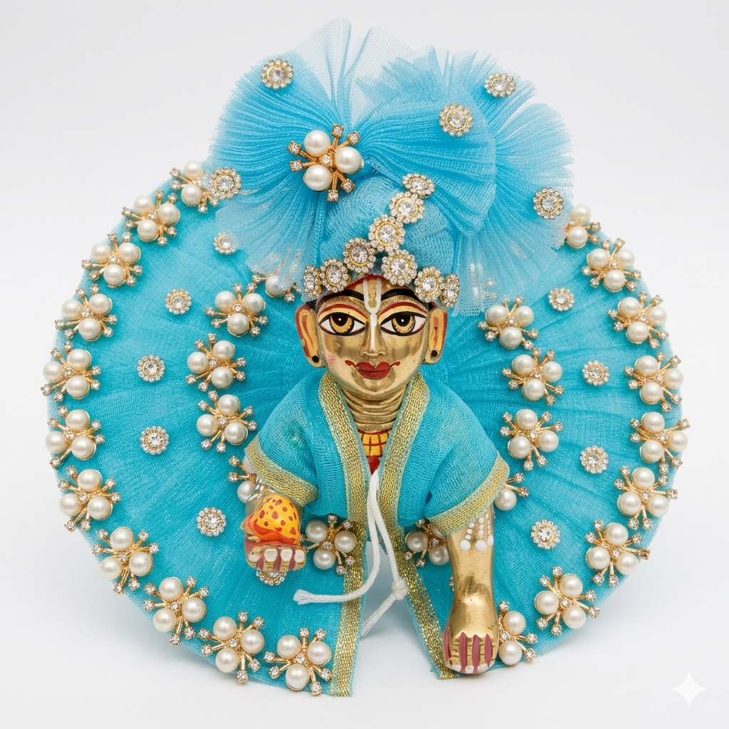 Makdi Moti Hand Work Dress With Matching Mukut For Laddu Gopal ( Size - 4 )