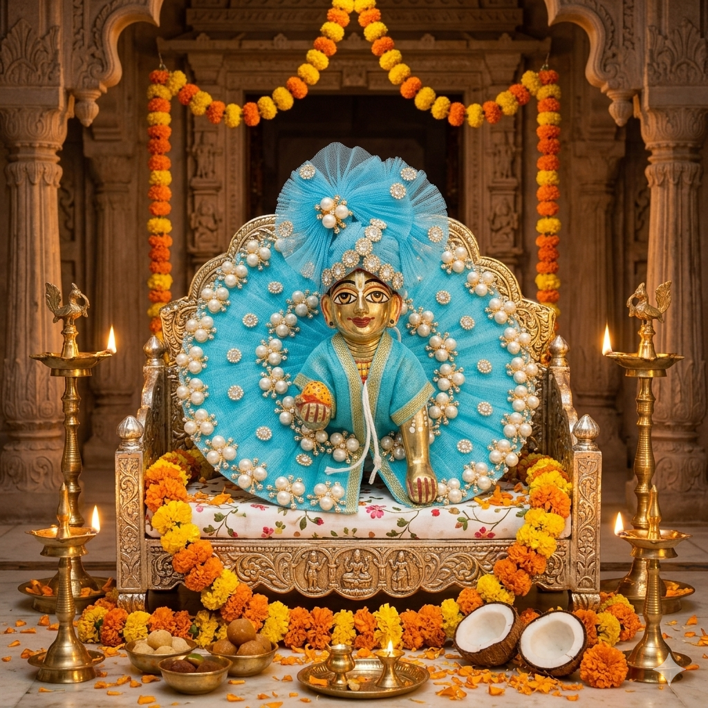 Makdi Moti Hand Work Dress With Matching Mukut For Laddu Gopal ( Size - 4 )