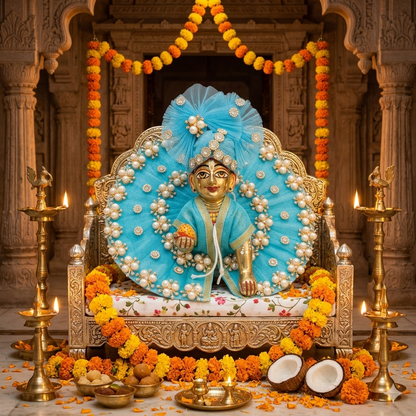 Makdi Moti Hand Work Dress With Matching Mukut For Laddu Gopal ( Size - 4 )
