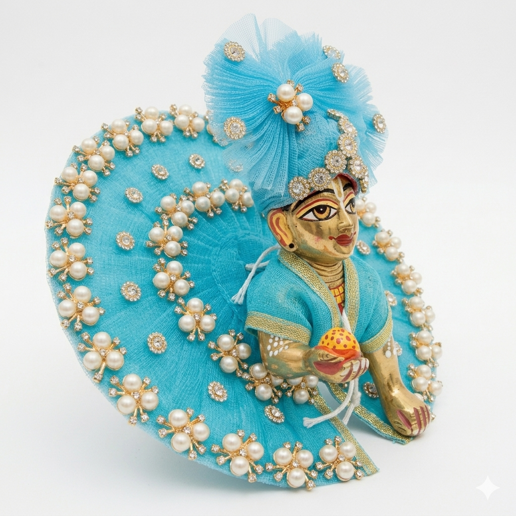 Makdi Moti Hand Work Dress With Matching Mukut For Laddu Gopal ( Size - 4 )