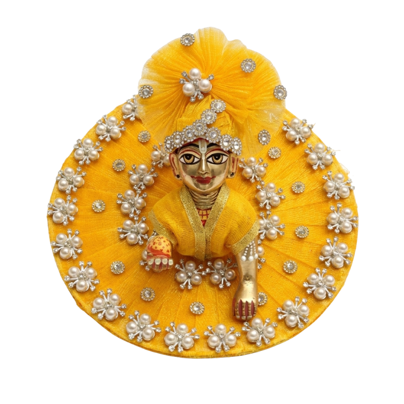 Makdi Moti Hand Work Dress With Matching Mukut For Laddu Gopal ( Size - 4 )
